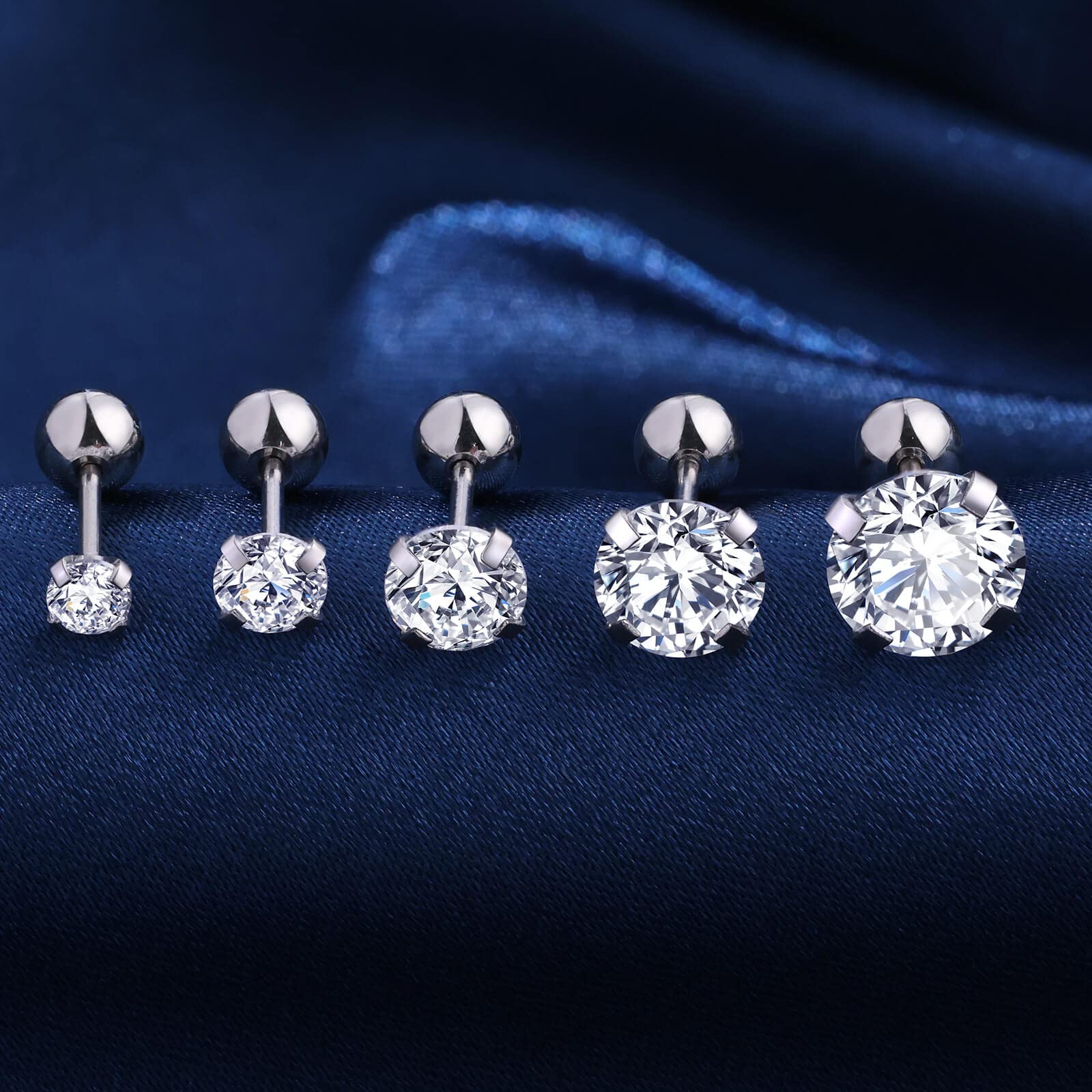 Hypoallergenic CZ Stud Earrings - 5 Pairs