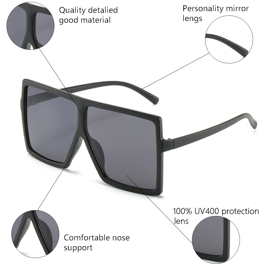 Square Oversized Sunglasses Women Unisex Shades UV Protection