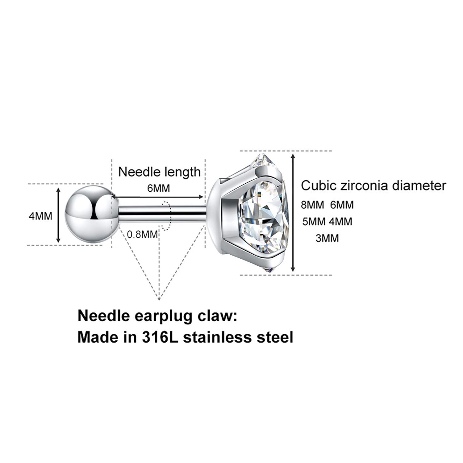 Hypoallergenic CZ Stud Earrings - 5 Pairs