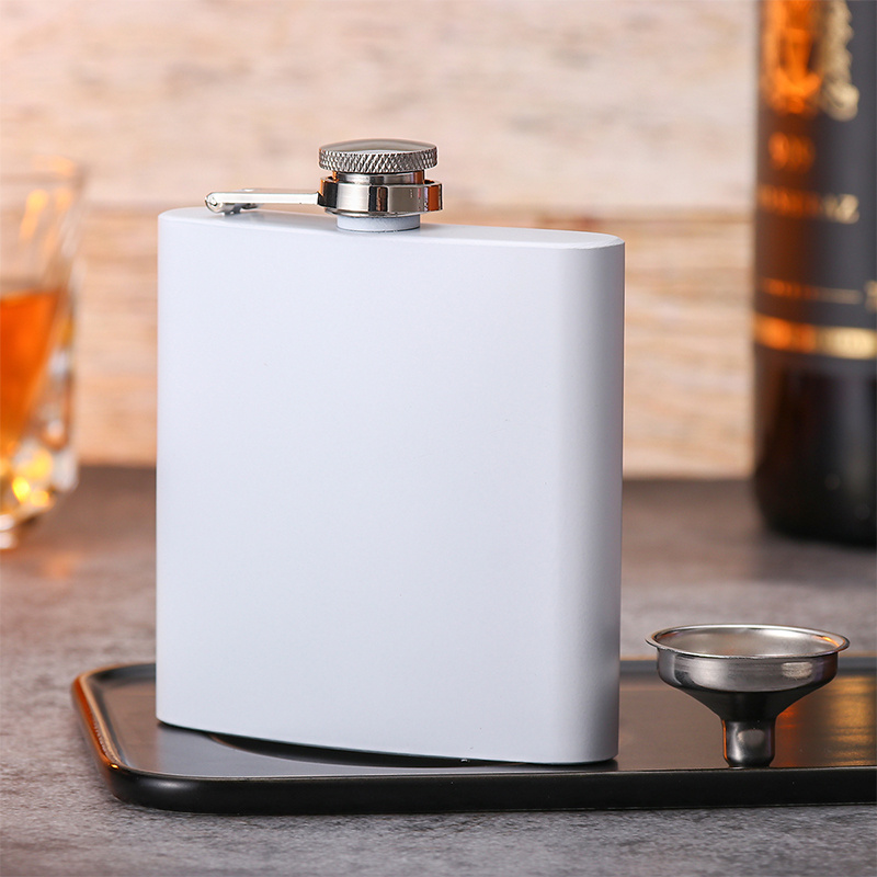 1pc, 180ml 6oz, Morandi White Ladies Round Flask With Small Funnel