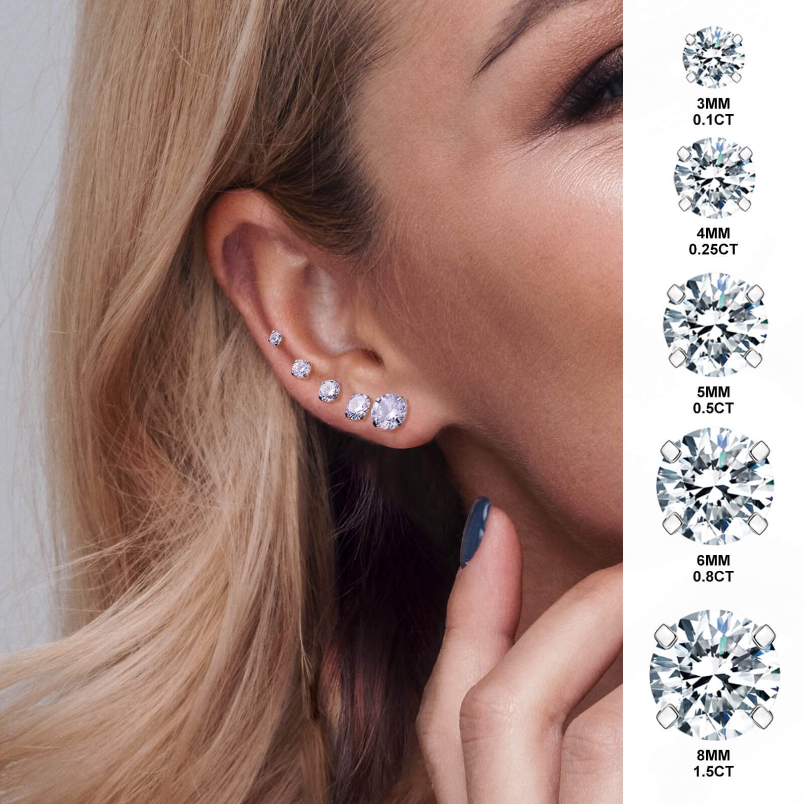 Hypoallergenic CZ Stud Earrings - 5 Pairs