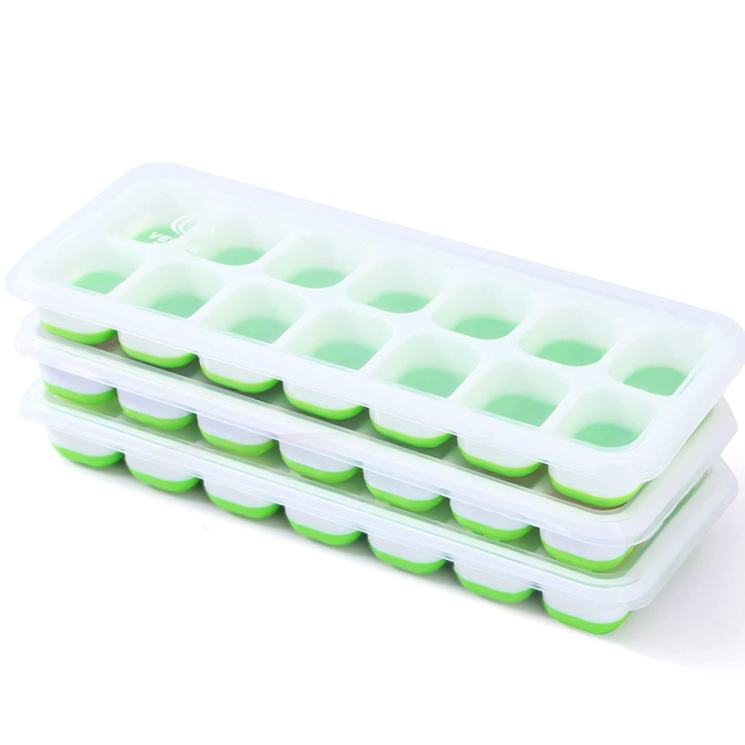 Ice Cube Trays with Removable Cover/Lid, BPA FREE Set Of 2 Trays White  Clear Lid