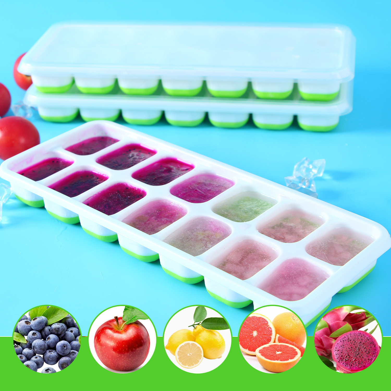 Ice Cube Tray, Pack Of 3 Silicone Ice Cube Trays With Lid