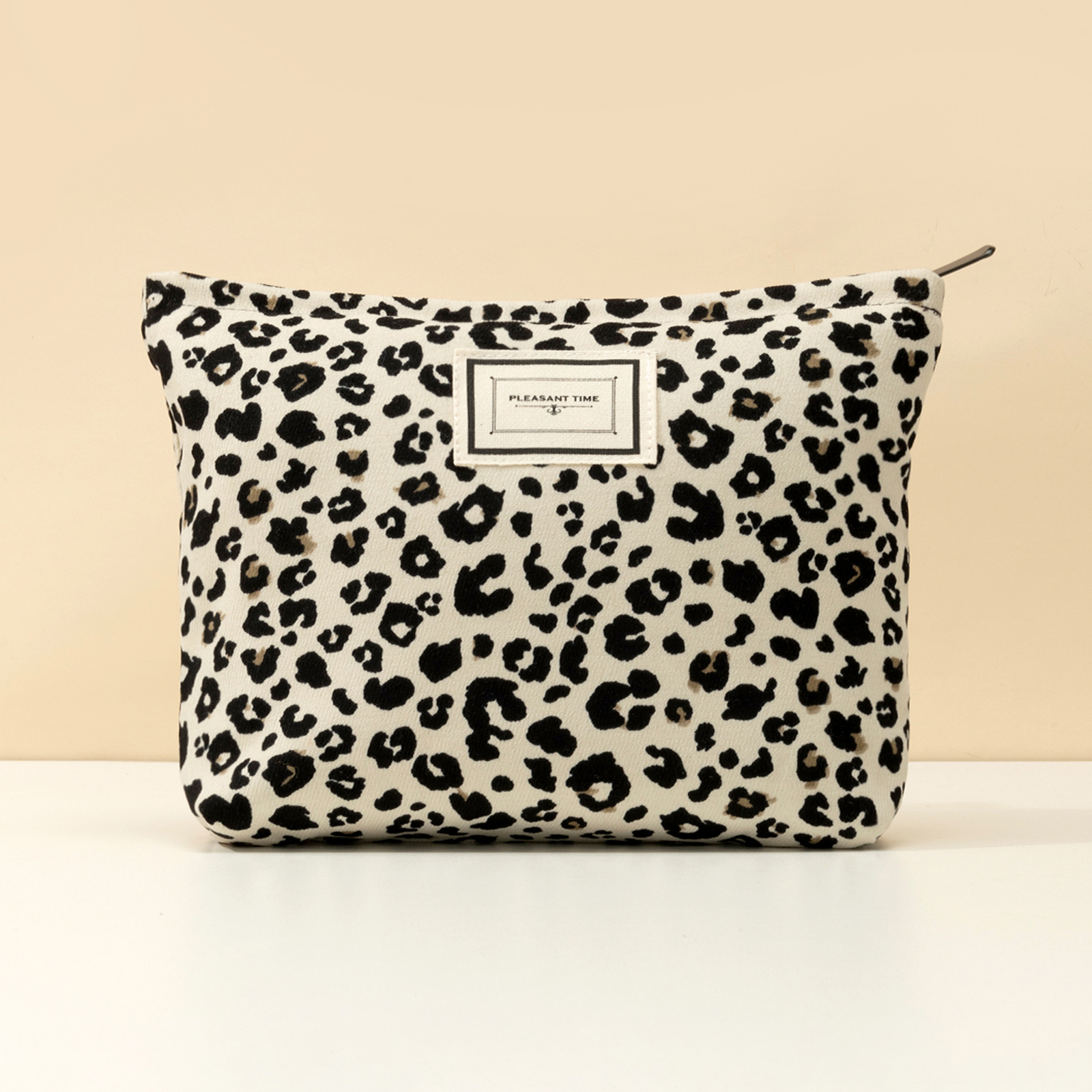 

Stylish Creamy White Leopard Print Makeup Bag - Spacious And Organized Cosmetic Storage