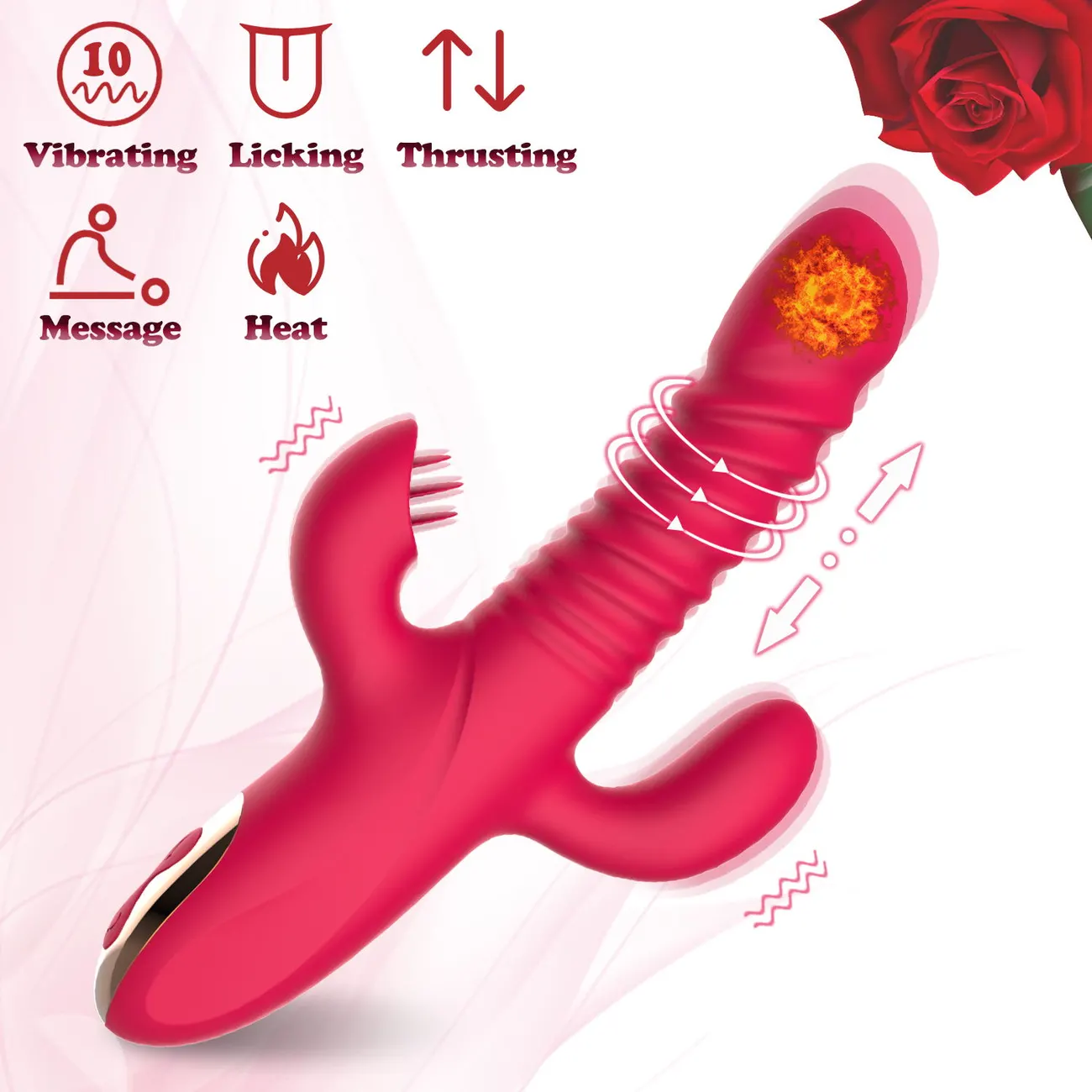 1pc Rabbit Vibrator For Women 10 Speed Vibration Licking Tongue Thrusting Heated 4 In 1 Waterproof Adult Sex Toy - Health and Household