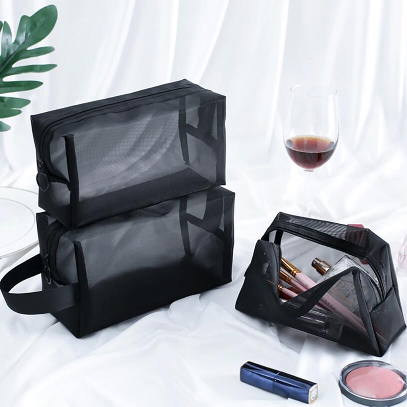 Square Mesh Storage Bag Portable Mesh Zipper Cosmetic Bags - Temu