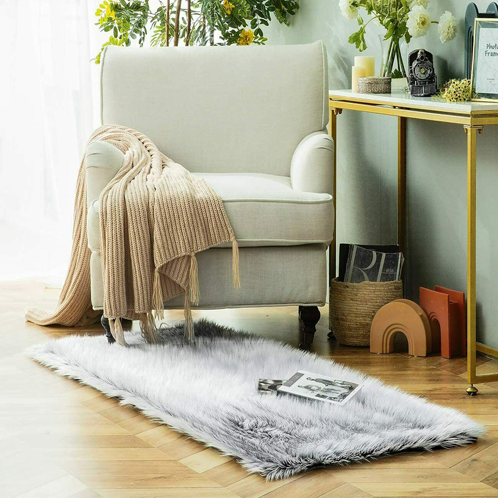 Bedroom Long Plush Area Rug Soft Faux Fur Non-Slip Floor Mat