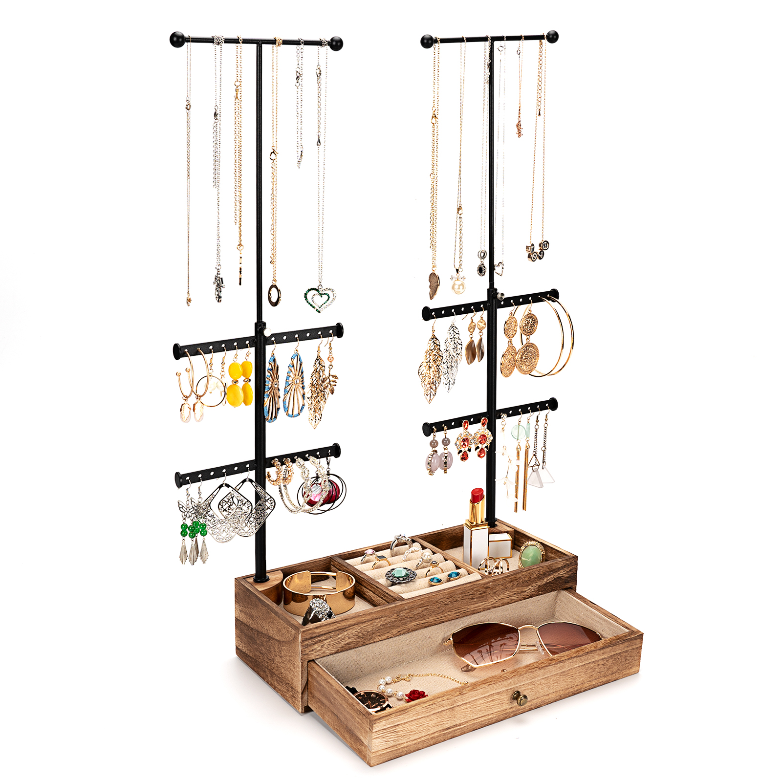 1pc Metal 3-Tier Earrings Organizer Jewelry Display Stand With  Multifunction Wooden Base
