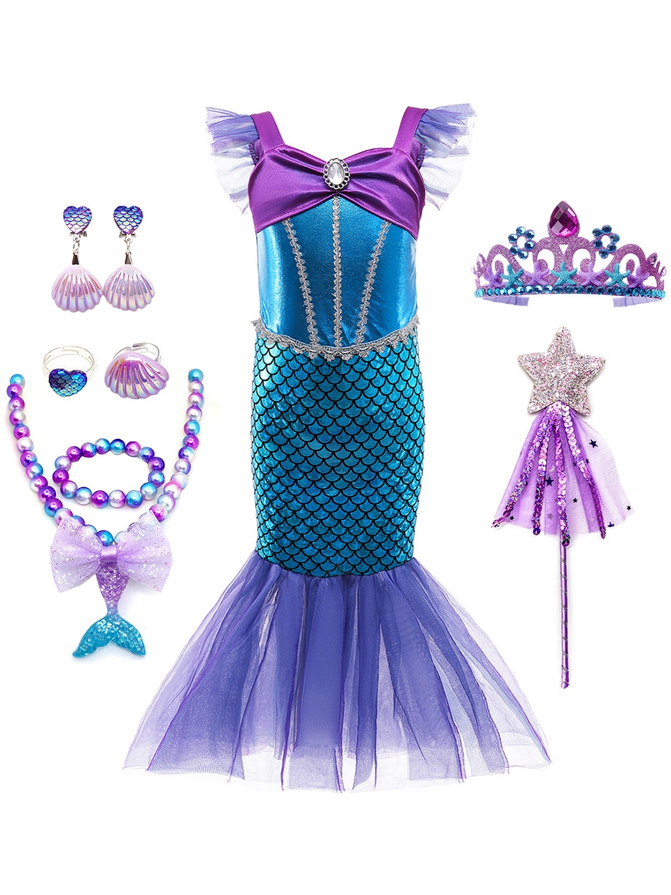 Little Mermaid Princess Dress Costume Girls Birthday Outfit Party Dress