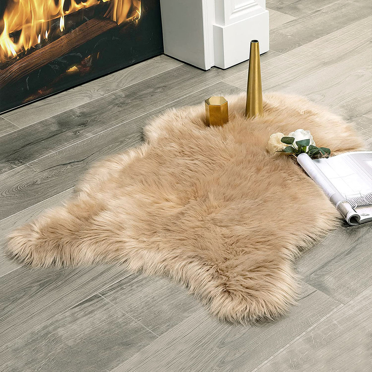

1pc Home Bedroom Living Room Corridor Aisle Fluffy Soft Faux Fur Floor Mat