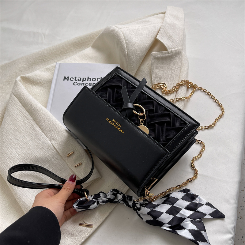 Mini Square Bag Geometric Pattern Twilly Scarf Decor Portable Leather Bag Holiday for Women Trendy,one-size