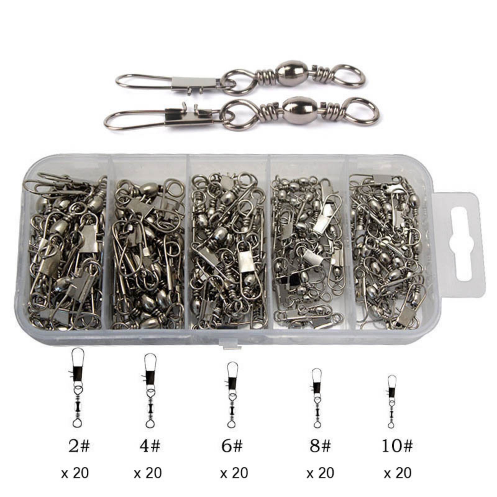 100pcs Fishing Rolling Barrel Swivels - 2-4/6/8/10 Snap Connector Rings - Fishing Accessories