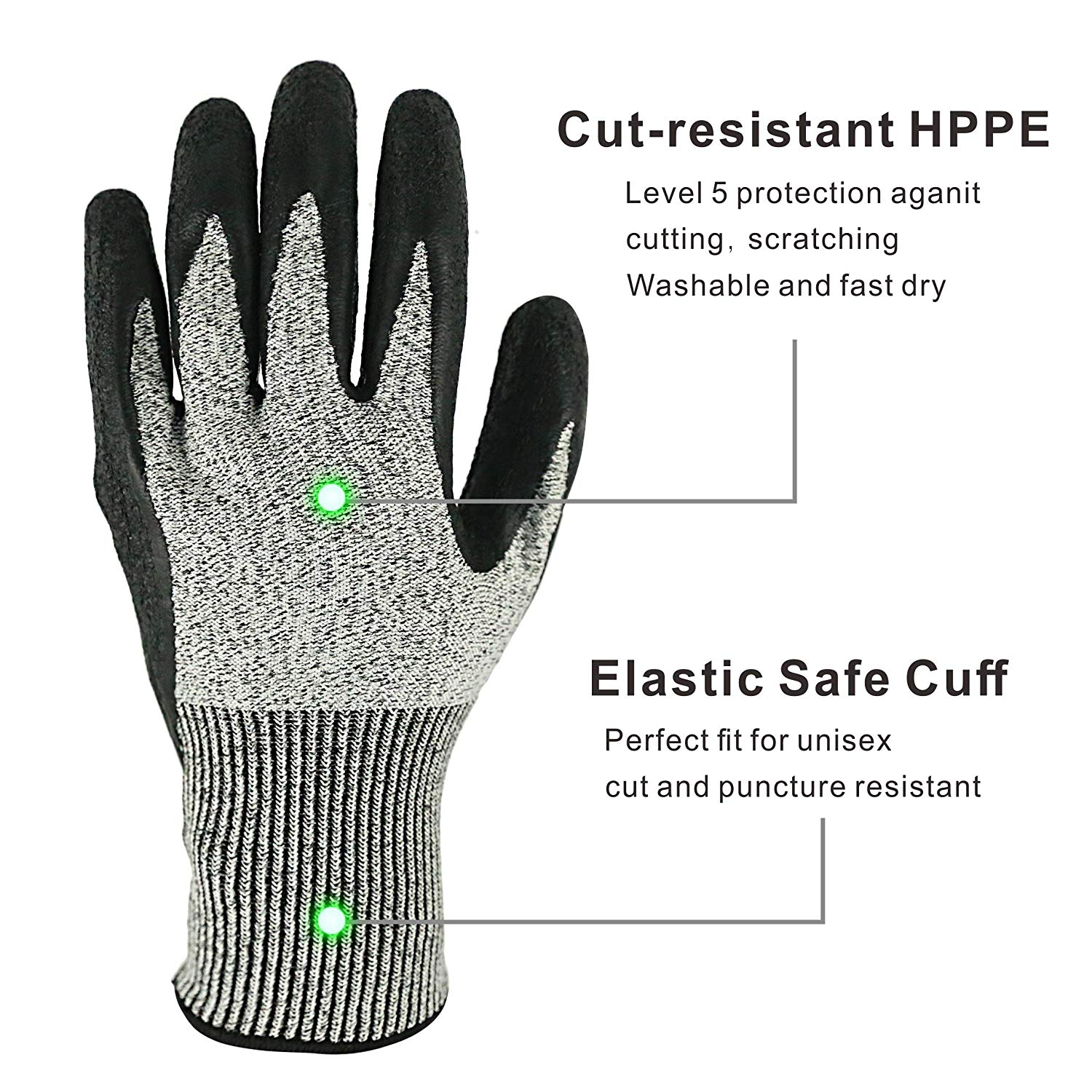 Level 5 Cut-Resistant Gloves, Firm Non-Slip Grip, Heavy Duty Work