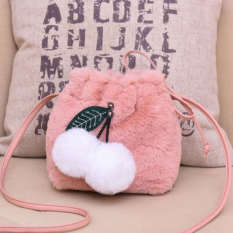 Cherry Decor Fluffy Bucket Bag