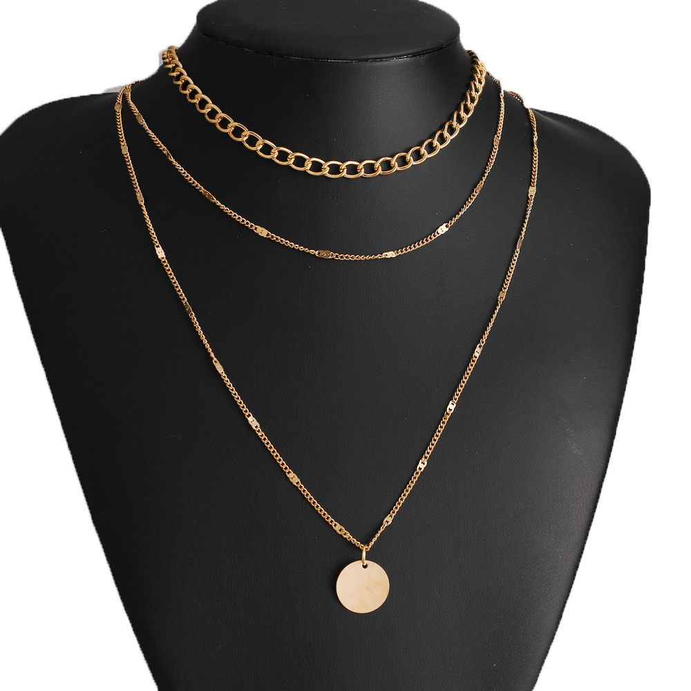 Women's Chain Disc Layered Necklace, Everyday Gift