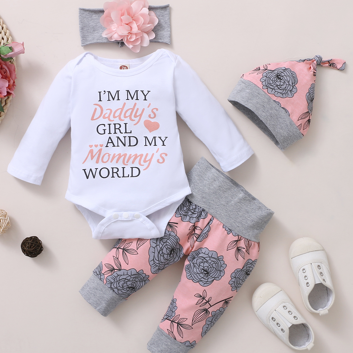 Newborn Baby Girl Clothes Infant Baby Romper Pants Headband Outfits Set ...