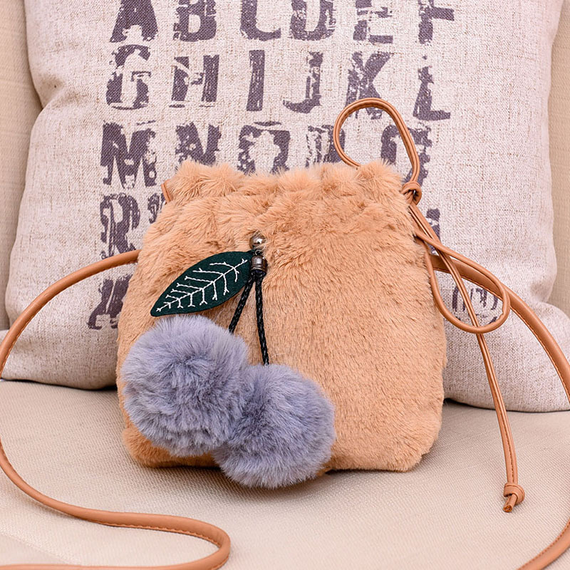 Cherry Decor Fluffy Bucket Bag