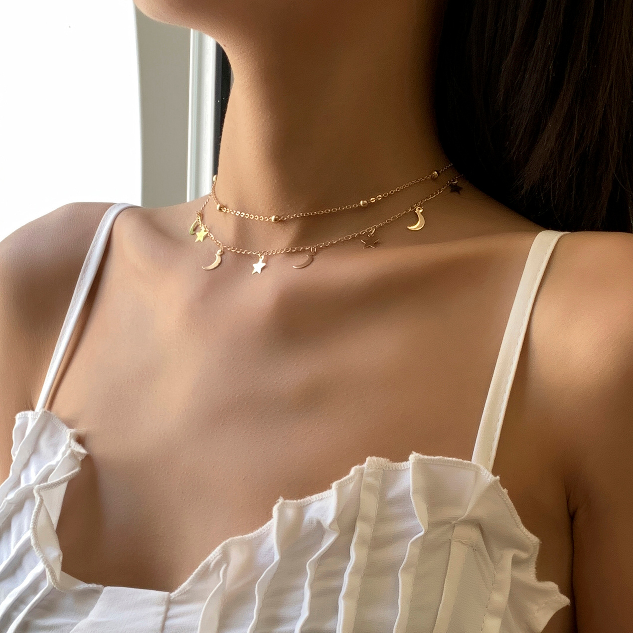 2pcs Star Moon Charm Necklace Set