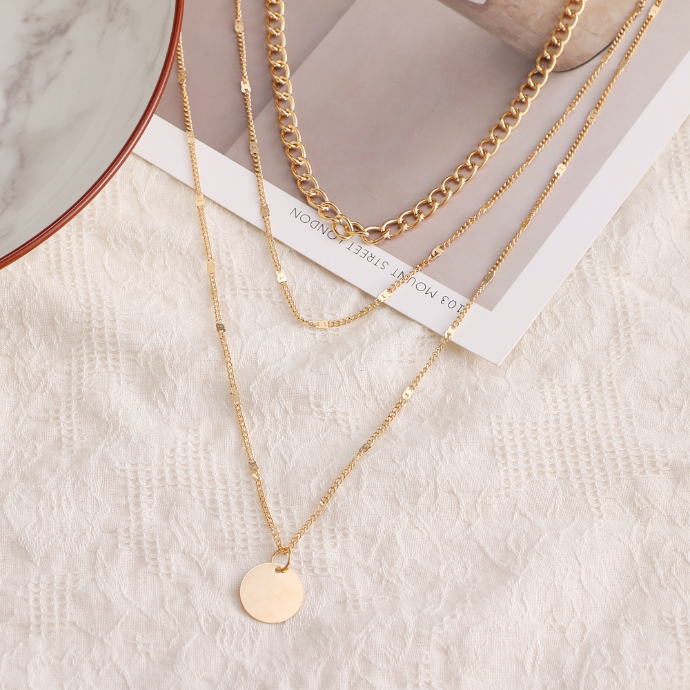 Women's Chain Disc Layered Necklace, Everyday Gift