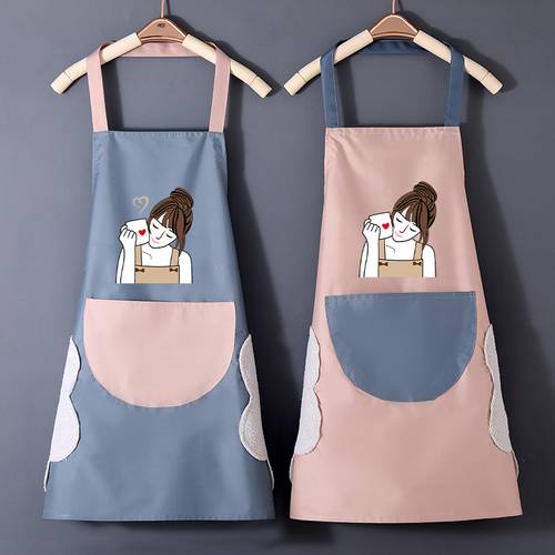 Waterproof And Oil-proof Cartoon Girl Print Apron, New Kitchen Home Cooking Transparent Waist Overalls