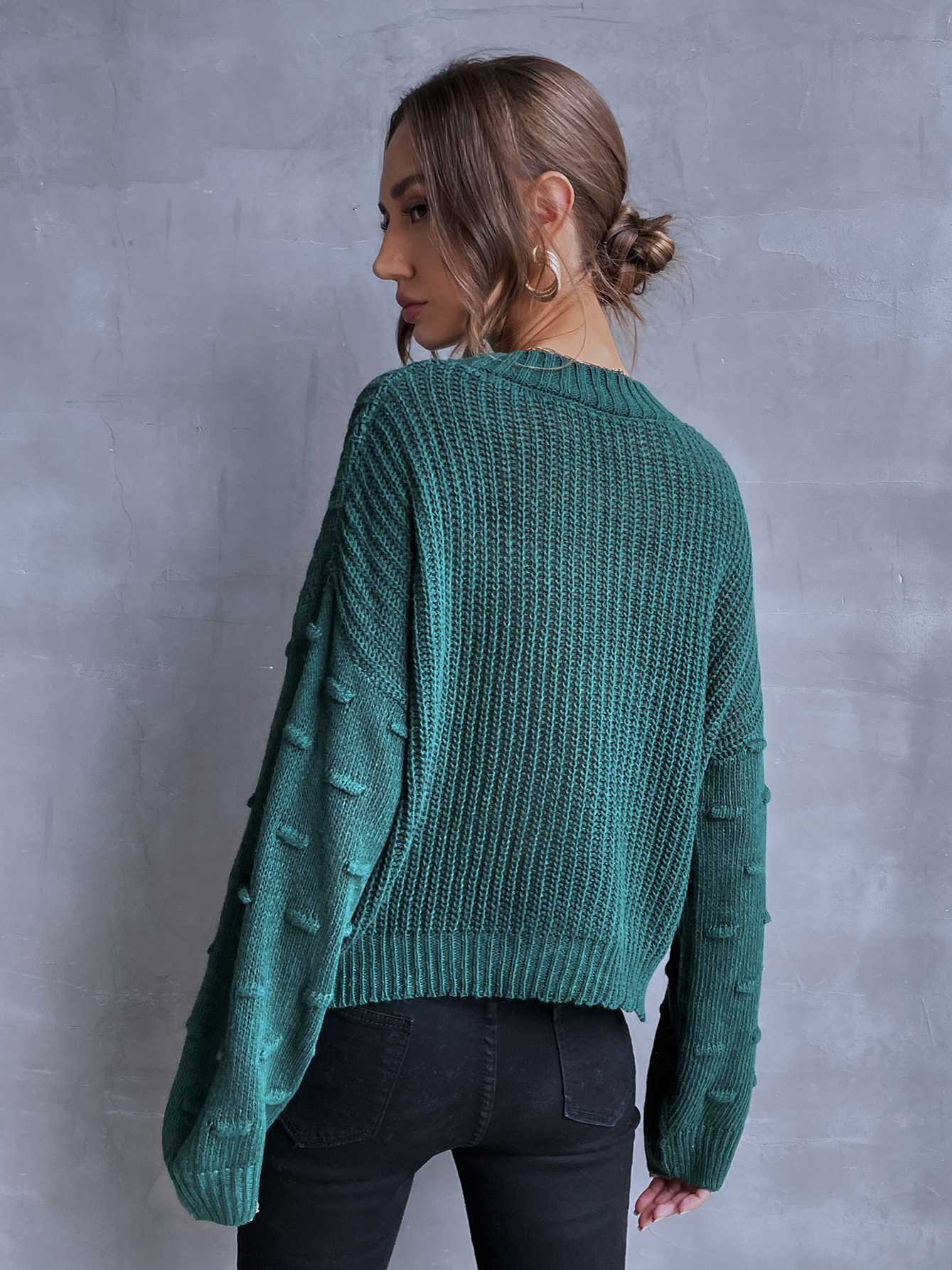 Bubble Sleeve Braided Ribbed Sweater in Dark Green - Retro, Indie and  Unique Fashion
