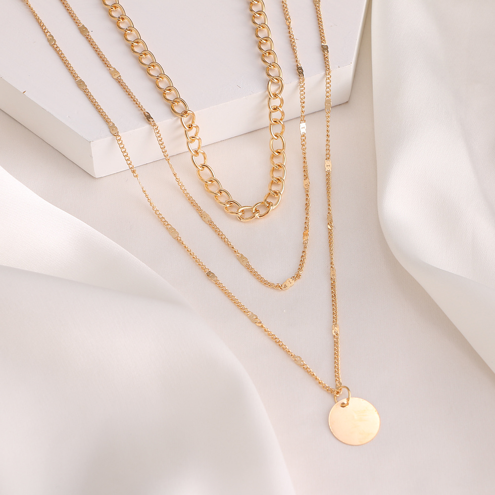 Women's Chain Disc Layered Necklace, Everyday Gift