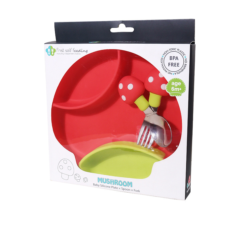 Mushroom Silicone Baby Tray Spork Set