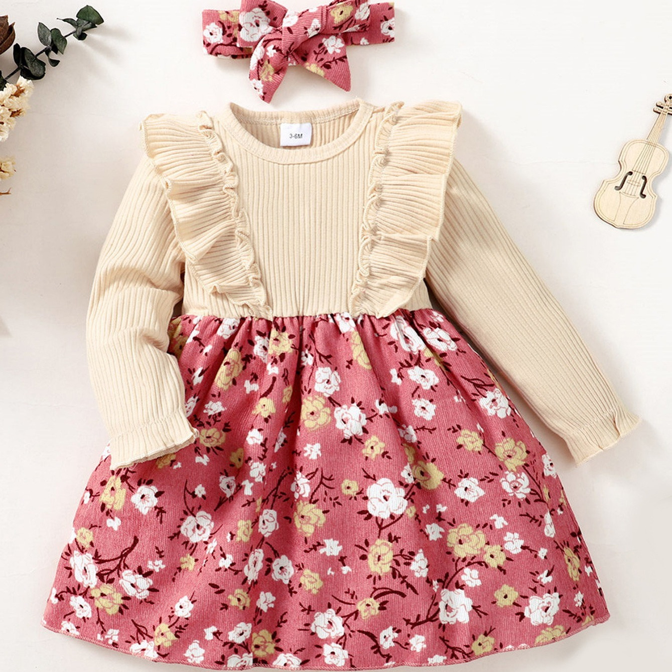 Girls Elegant Floral Print Set Knitted Ditsy Dress - Temu