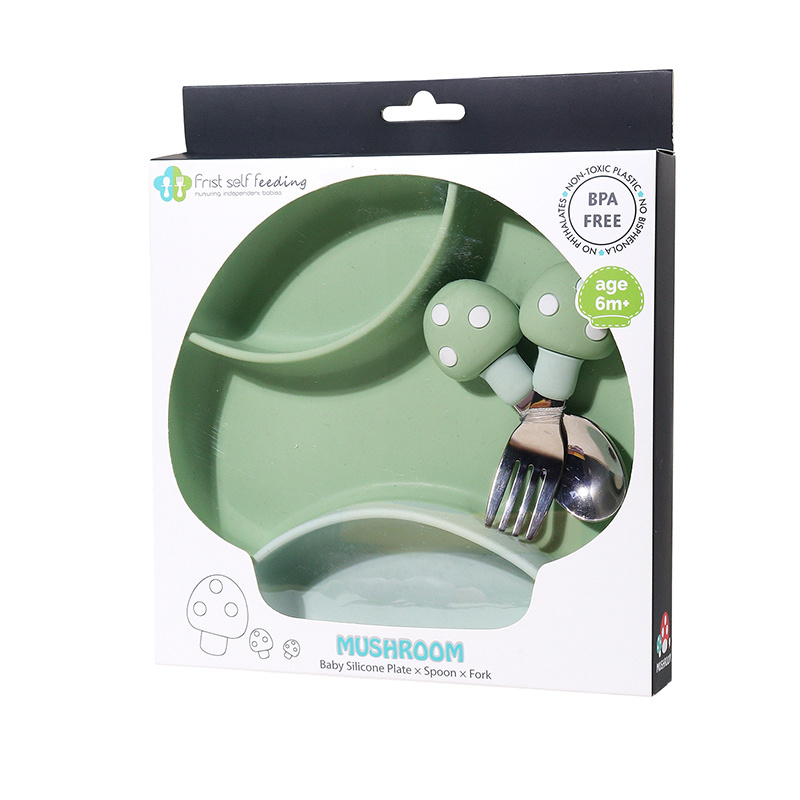 Mushroom Silicone Baby Tray Spork Set