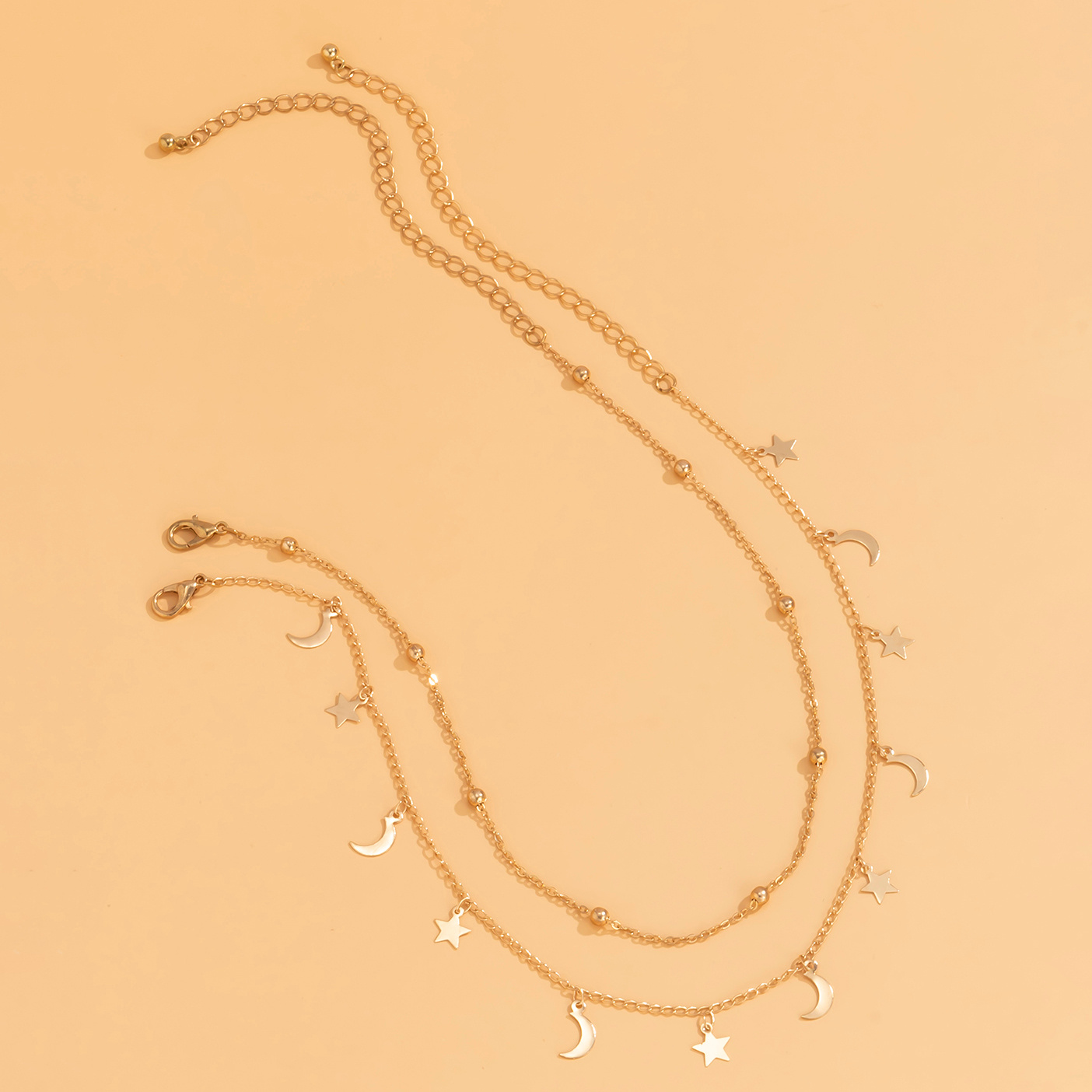 2pcs Star Moon Charm Necklace Set