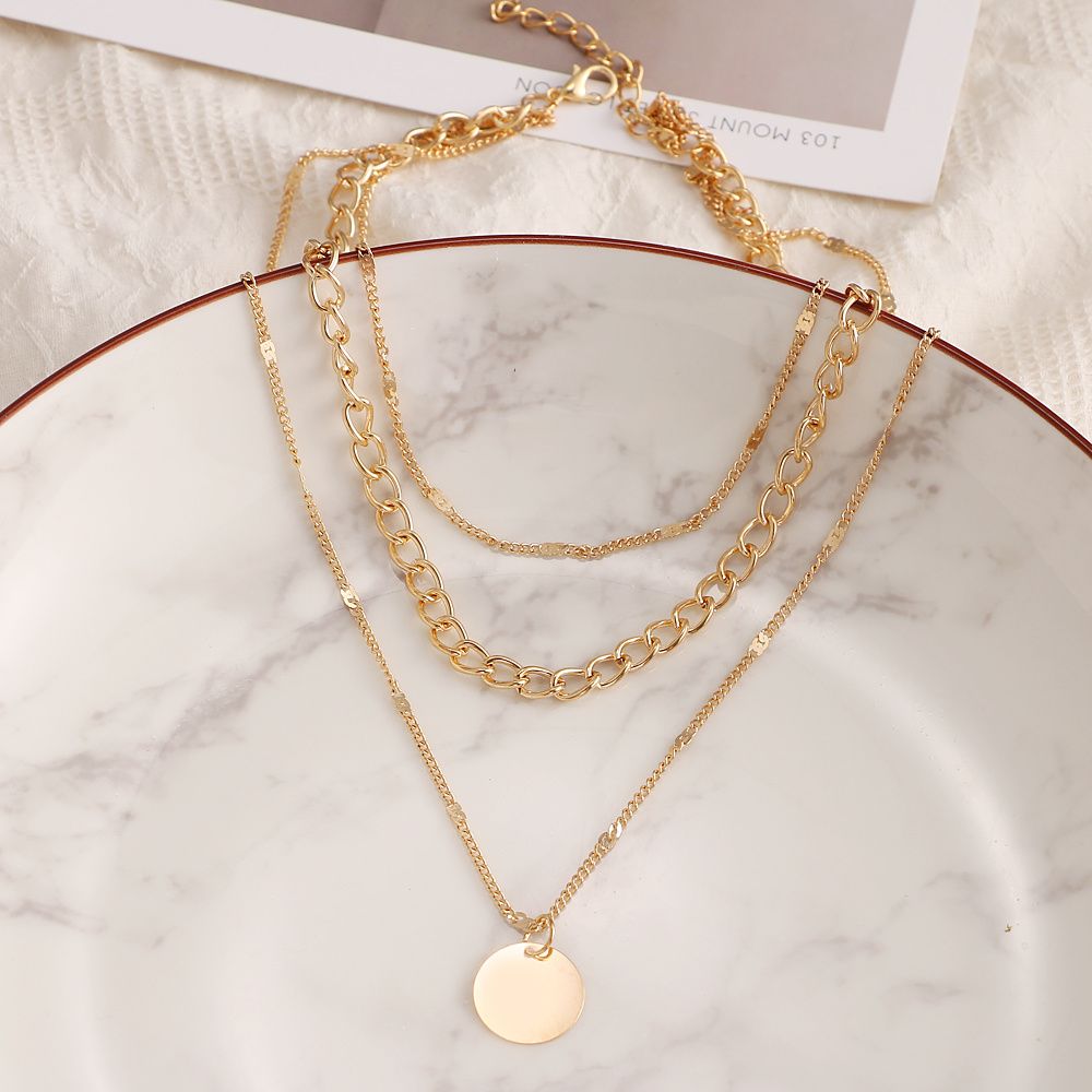 Women's Chain Disc Layered Necklace, Everyday Gift