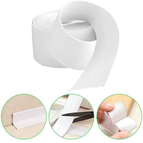 Caulk Tape, PVC Waterproof Self Adhesive Tape White, 11Ft