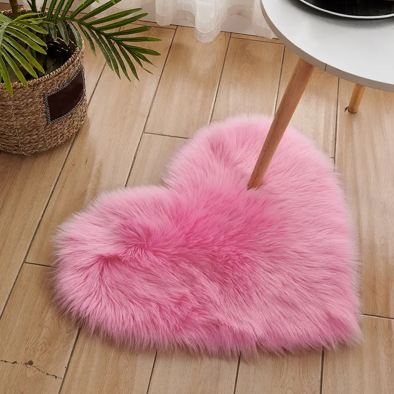 1pc heart shaped area rug plush faux fur carpet for living room bedroom home decor valentines day decor 19 6in 23 6in 50cm 60cm details 5