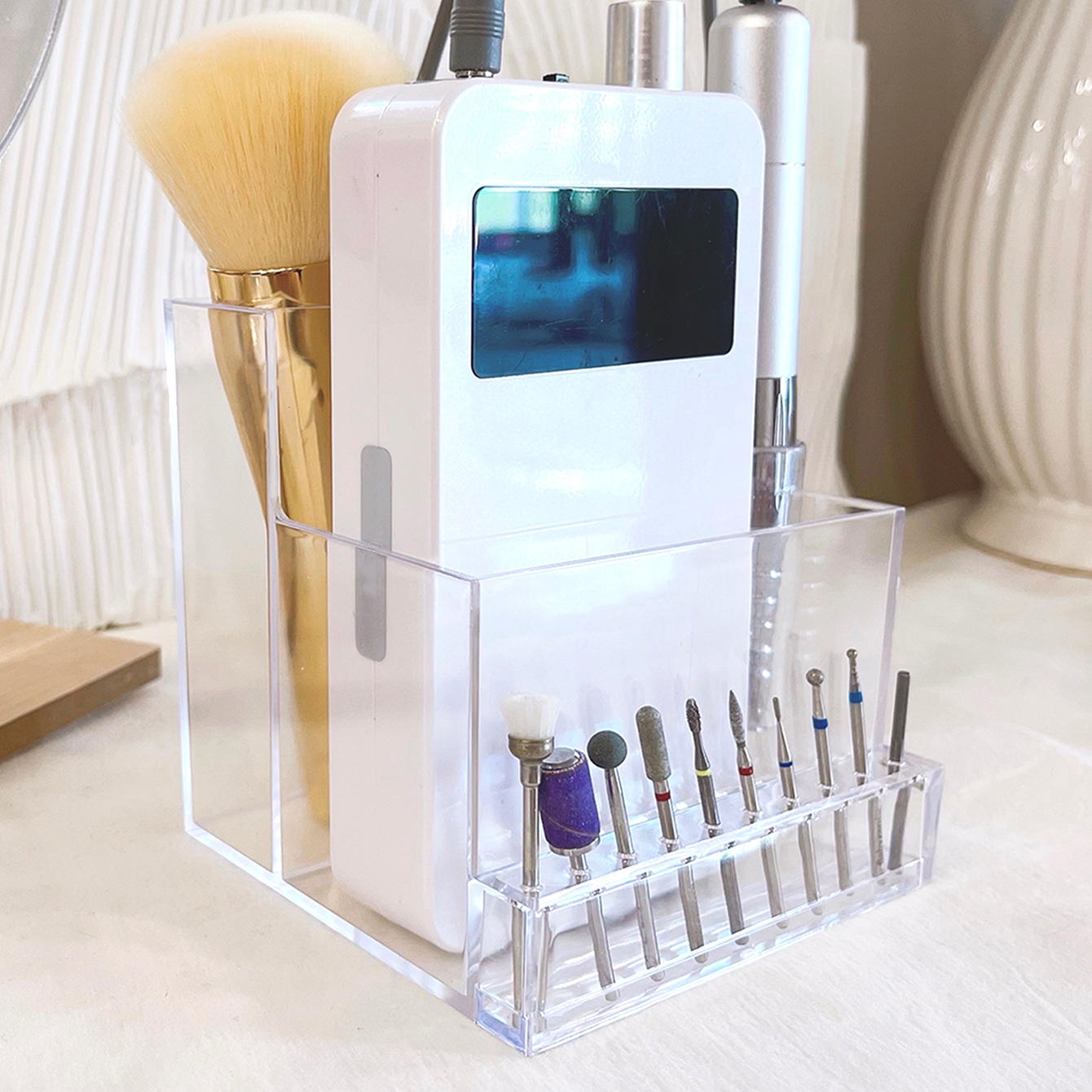 Nail Pen Holder, 5 Grid Nail Pen Brush Rack Stand Holder Nails Salon Brush  Rack Accessory Carving Crystal Pen Carrier Storage Manicure Tool Stand Hold