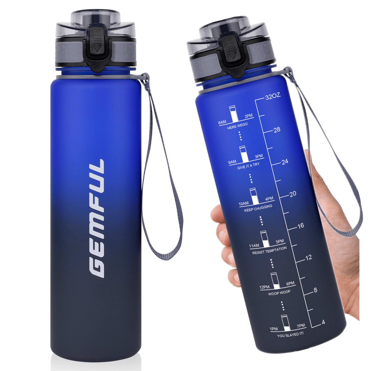 Gemful 1 Gallon Motivational Water Bottle With Time Marker And