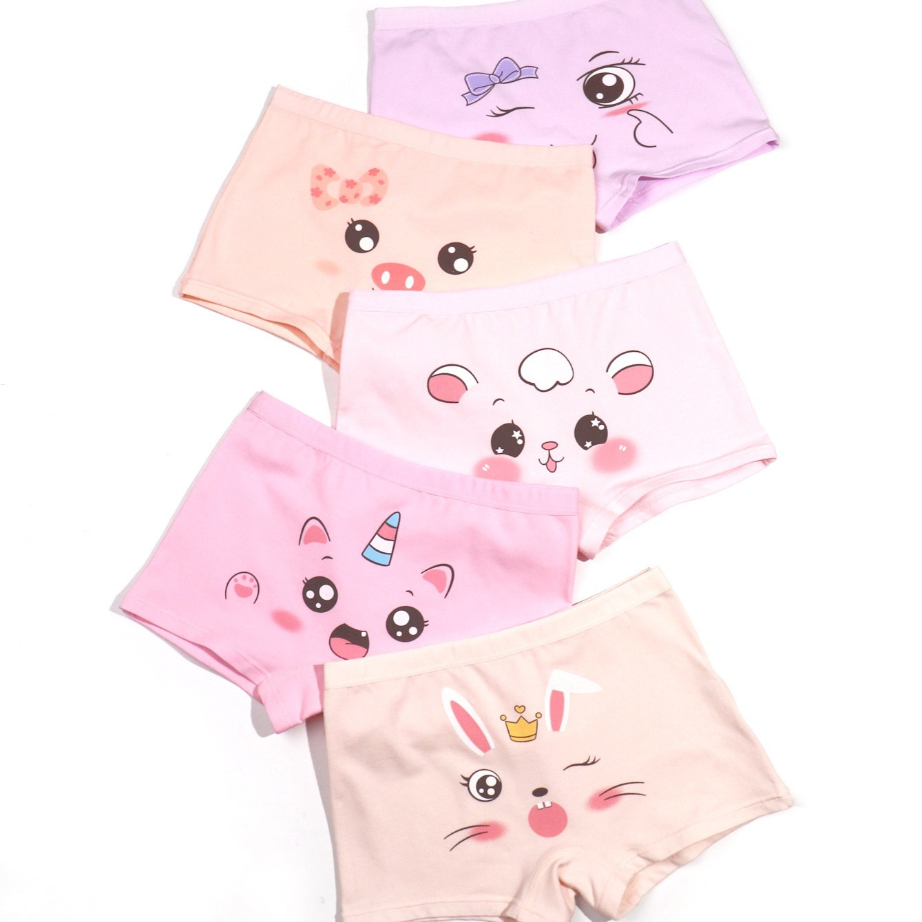 5 Pcs/Lot Cotton Girl Underwear Pretty Cartoon Panties For Girls 1-14Y  Breathable Kids Boxers Briefs Elastic Children Underpants Color: 2-20GS030,  Kid Size: S (4-5 Years)