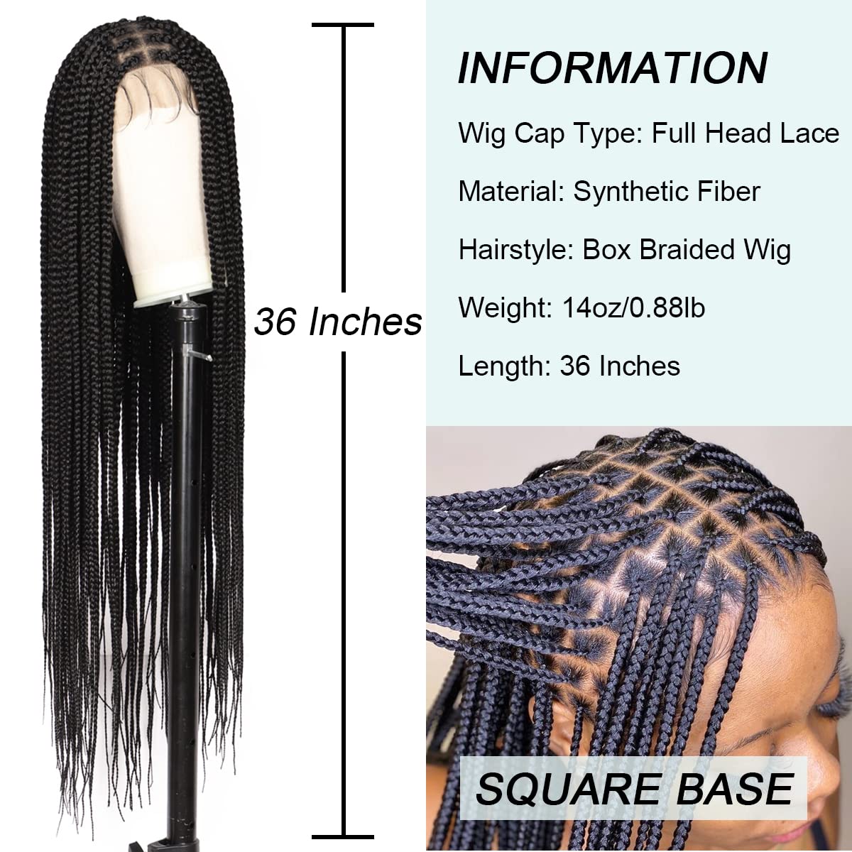 Gloge Store, Hair, 37 Inches Full Double Lace Front Knotless Box Braided  Wigs With Baby Hair