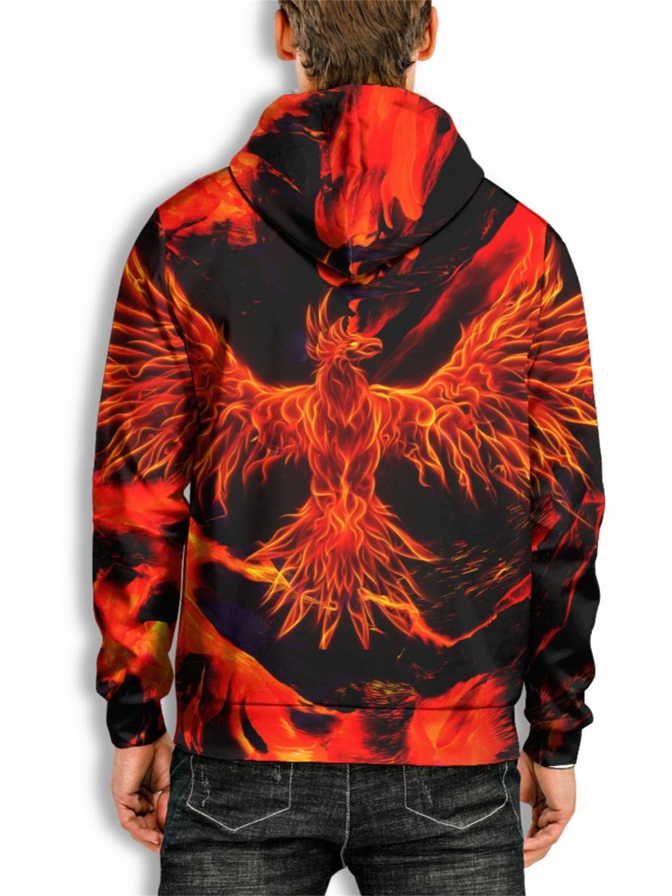 Men's Flame Print Hooded Sweatshirt - Temu