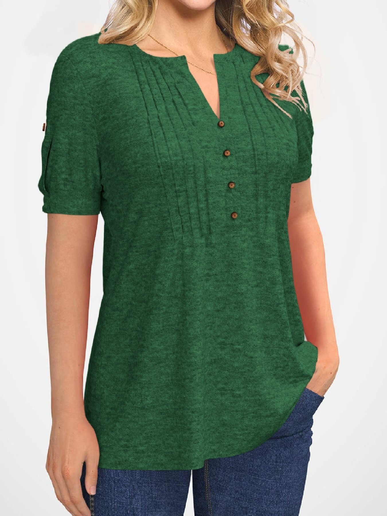 NGTEVOOS Women'S Tshirt Fashion Short Sleeve Turndown Collar Button Casual  Elastic Comfy Blouse Shirts