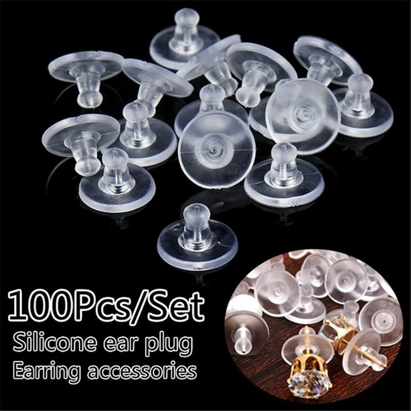 100pcs Diy Earring Components, Including Plastic & Silicone Ear