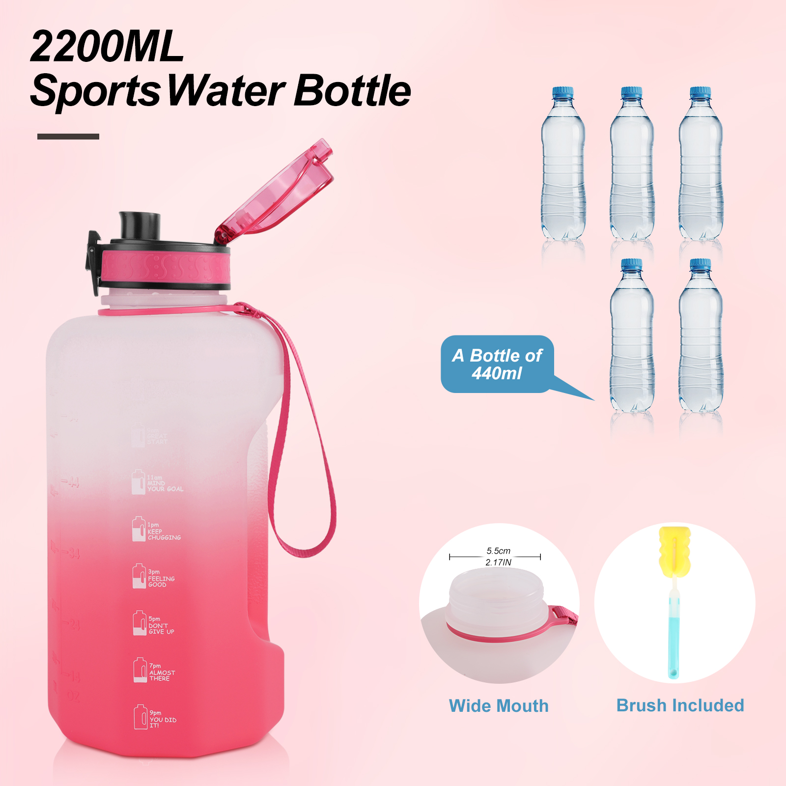 2 Litre Water Bottle,big Water Bottle With Straw, Leakproof Sport W