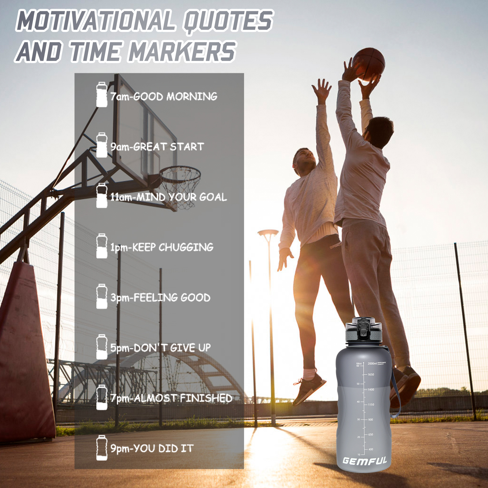 Gemful Borraccia Motivazionale 64oz Indicatore Orario Senza Bpa Grande  Brocca Acqua Potabile A Prova Perdite Palestra Fitness E Sport Allaria  Aperta, Servizio Clienti 24 Ore 24, 7 Giorni 7