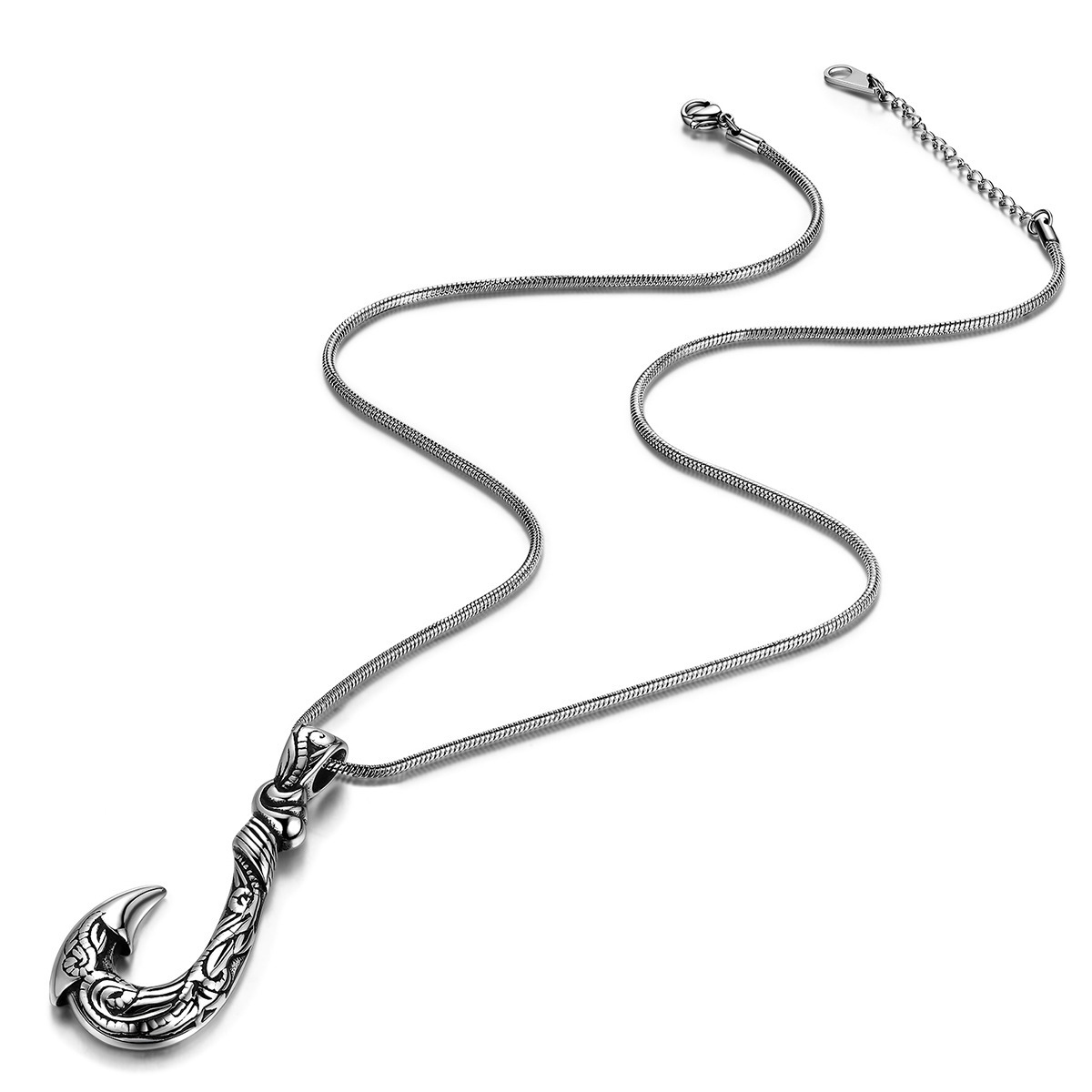 New Mens Hawaiian Fishing Fish Hook Pendant Necklace Steel Jewelry