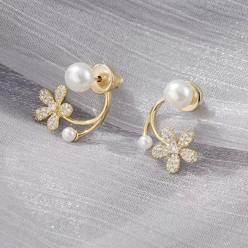 Flower Pearl Drop Earrings - Temu