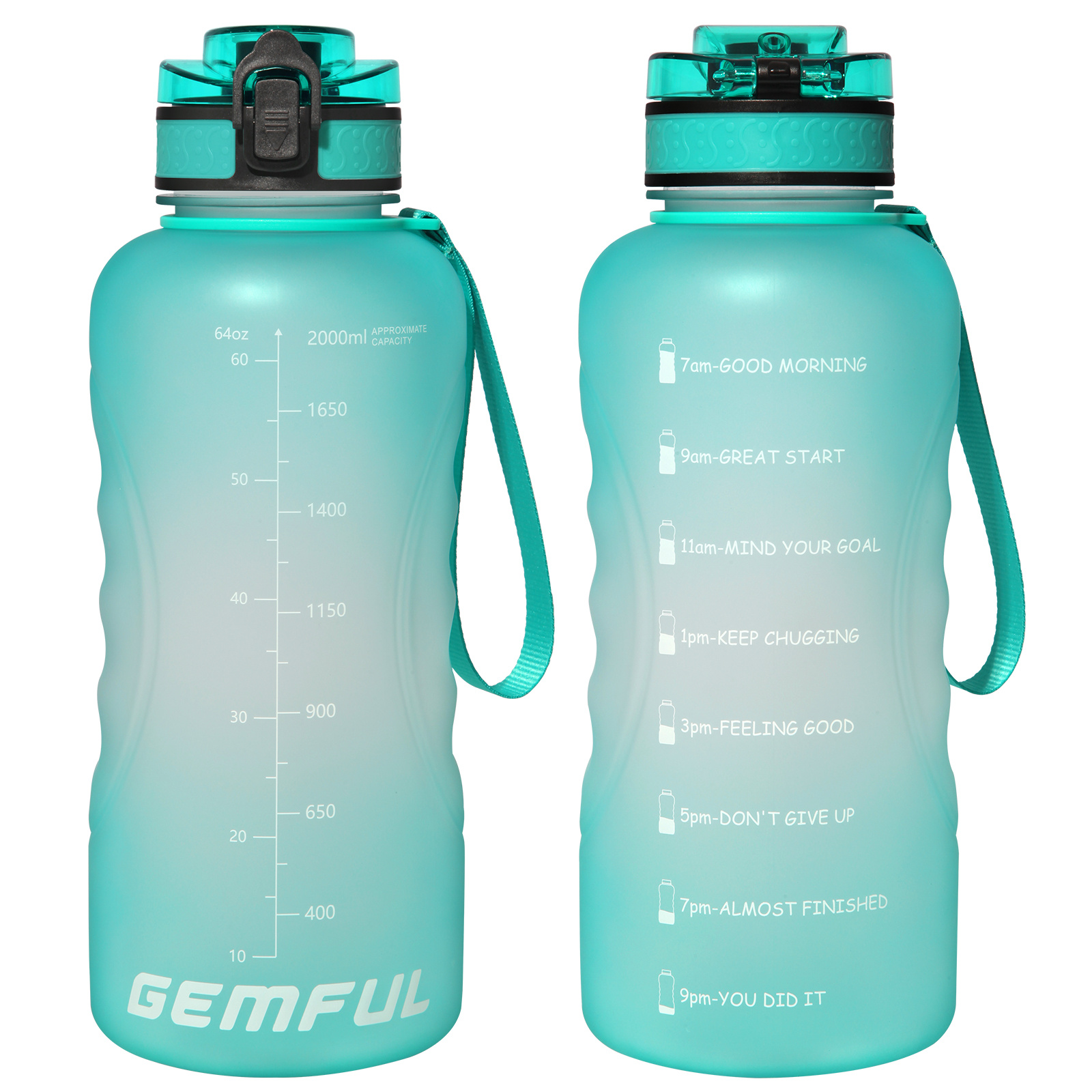 GEMFUL 3 Liter Large Water Bottle Inspirational BPA Free with Time Marker  and Straw Portable Jug for Outdoor Sports and Fitness