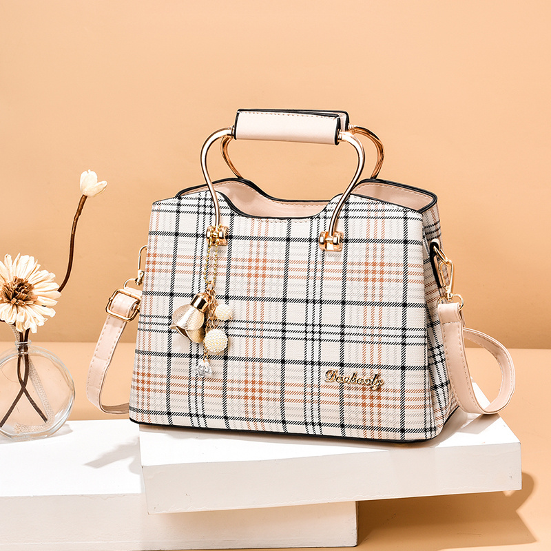 Mini Beaded Handle Box Bag, Trendy Plaid Pattern Cylinder Purse, Women's  Chain Crossbody Bag - Temu Oman