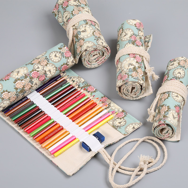 12/24/36/48/72 Holes Roll Canvas Pencil Case Wrap Blossom Roll up