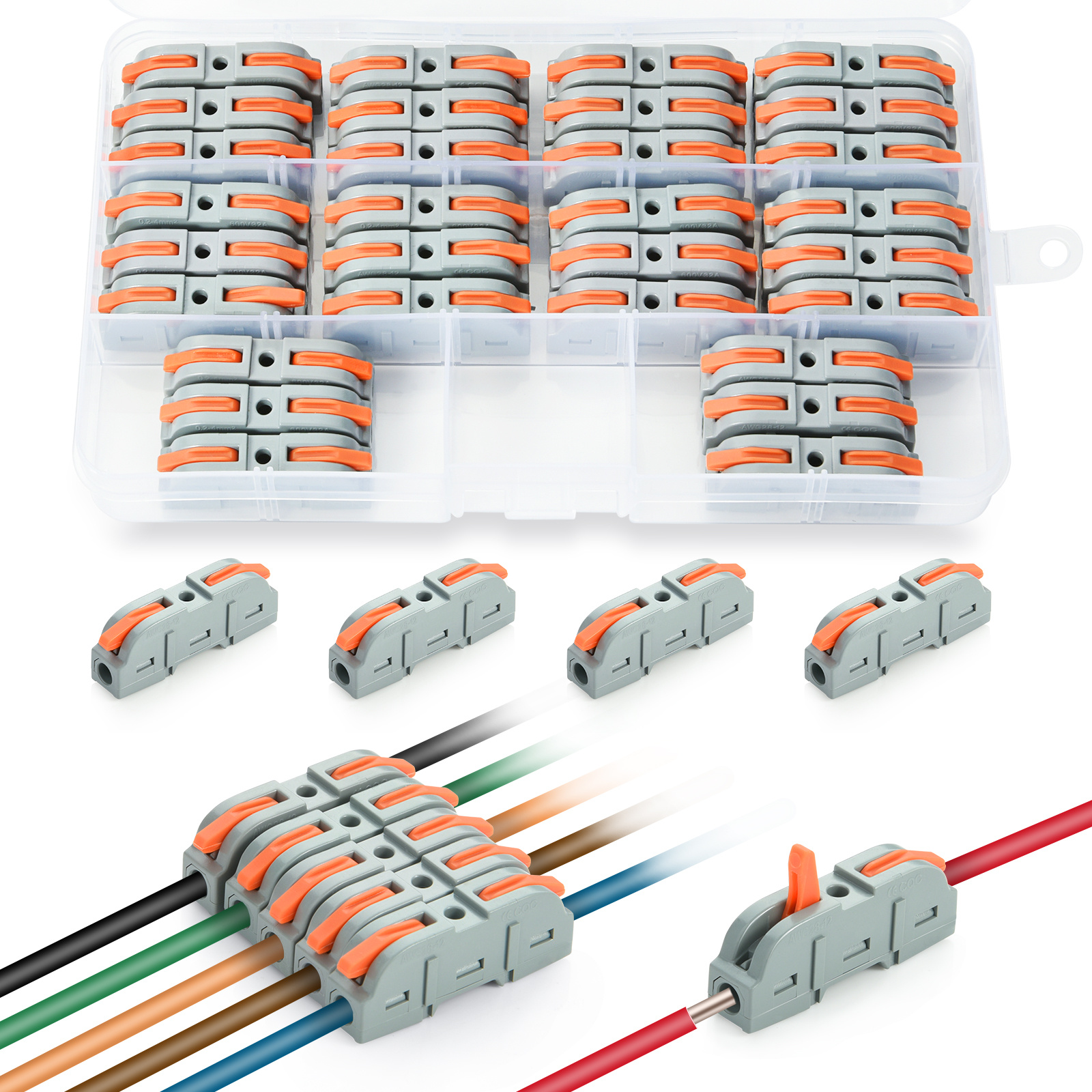 Connecteurs électriques rapides avec levier, 34 pcs 1-fil 2 bornes