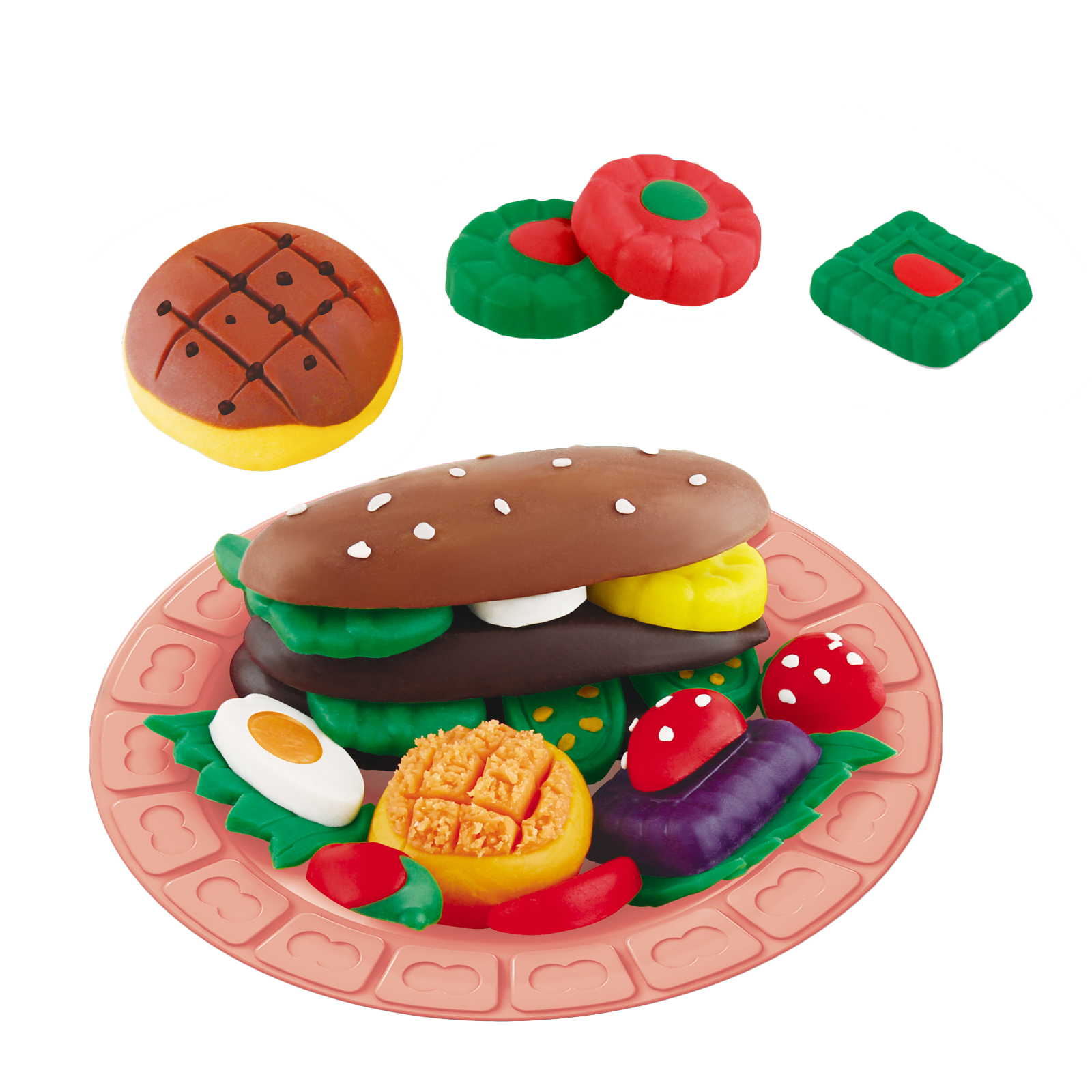 Plasticine modeling clay. Child dough play in school mold from plasticine  in kindergarten. Kids knead modeling clay with hands in preschool.  Preparation for exhibition of crafts made of plasticine. Stock Photo