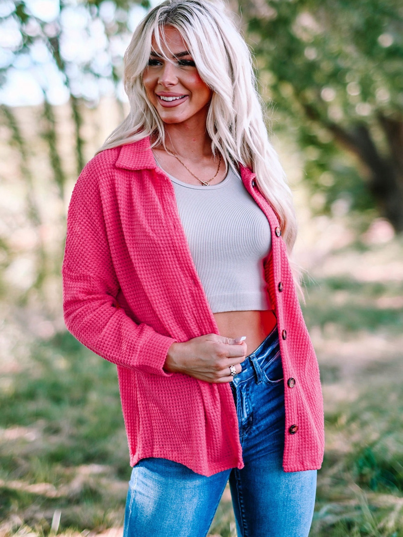 Pink button clearance sweater